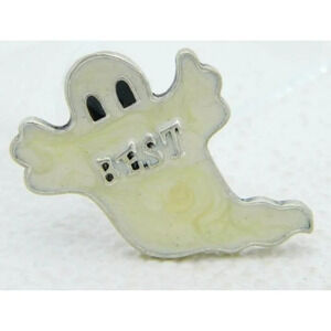 Vintage Halloween White Enamel BEST Ghost Silver Tone Darlene Group Pin Brooch